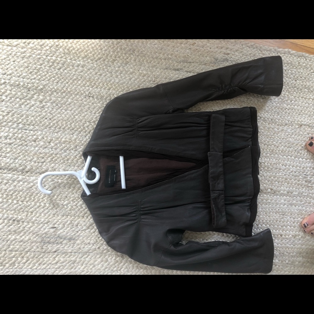 Bcbg leather jacket cropped brown xs